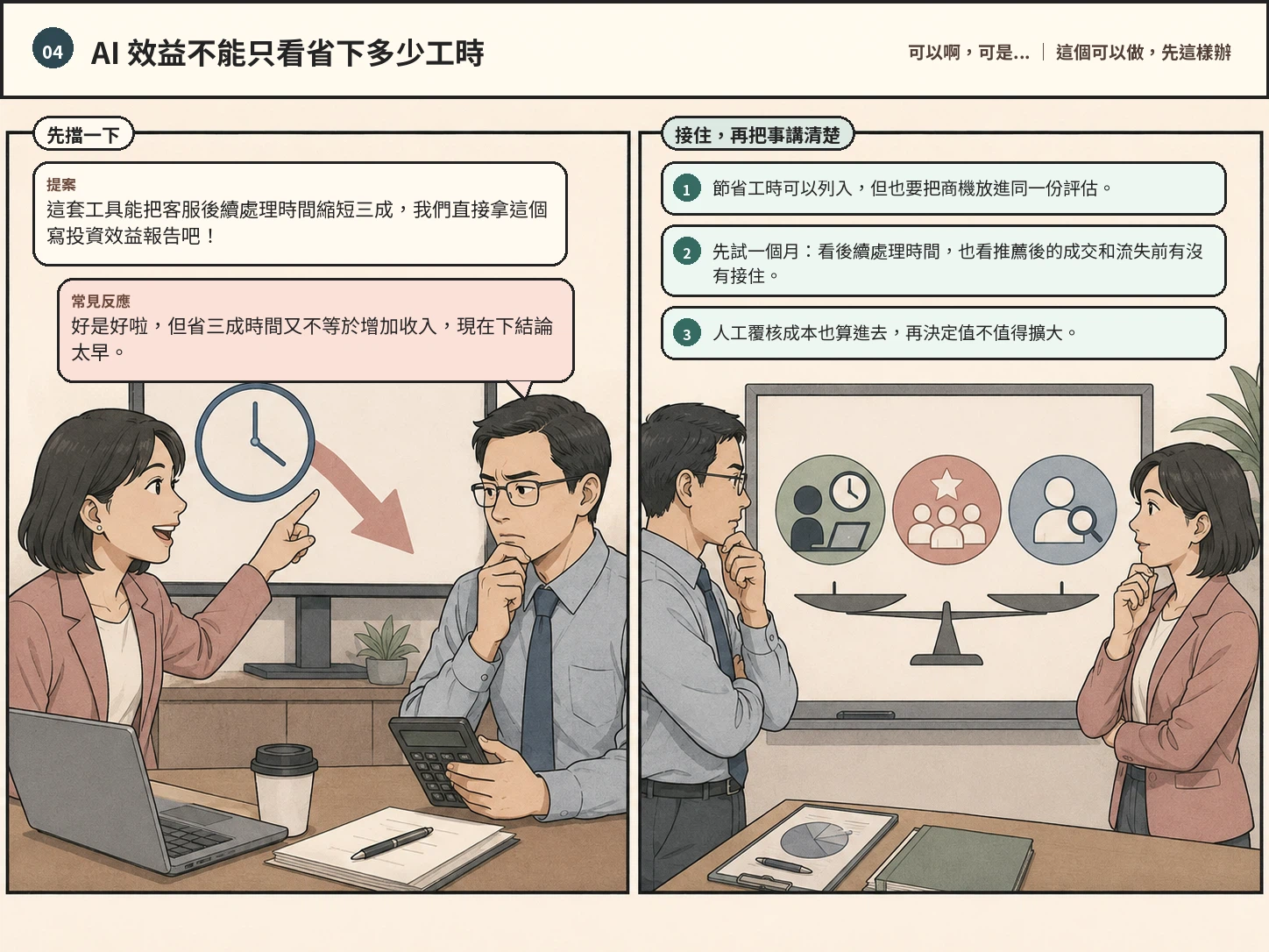 AI 效益評估雙格漫畫